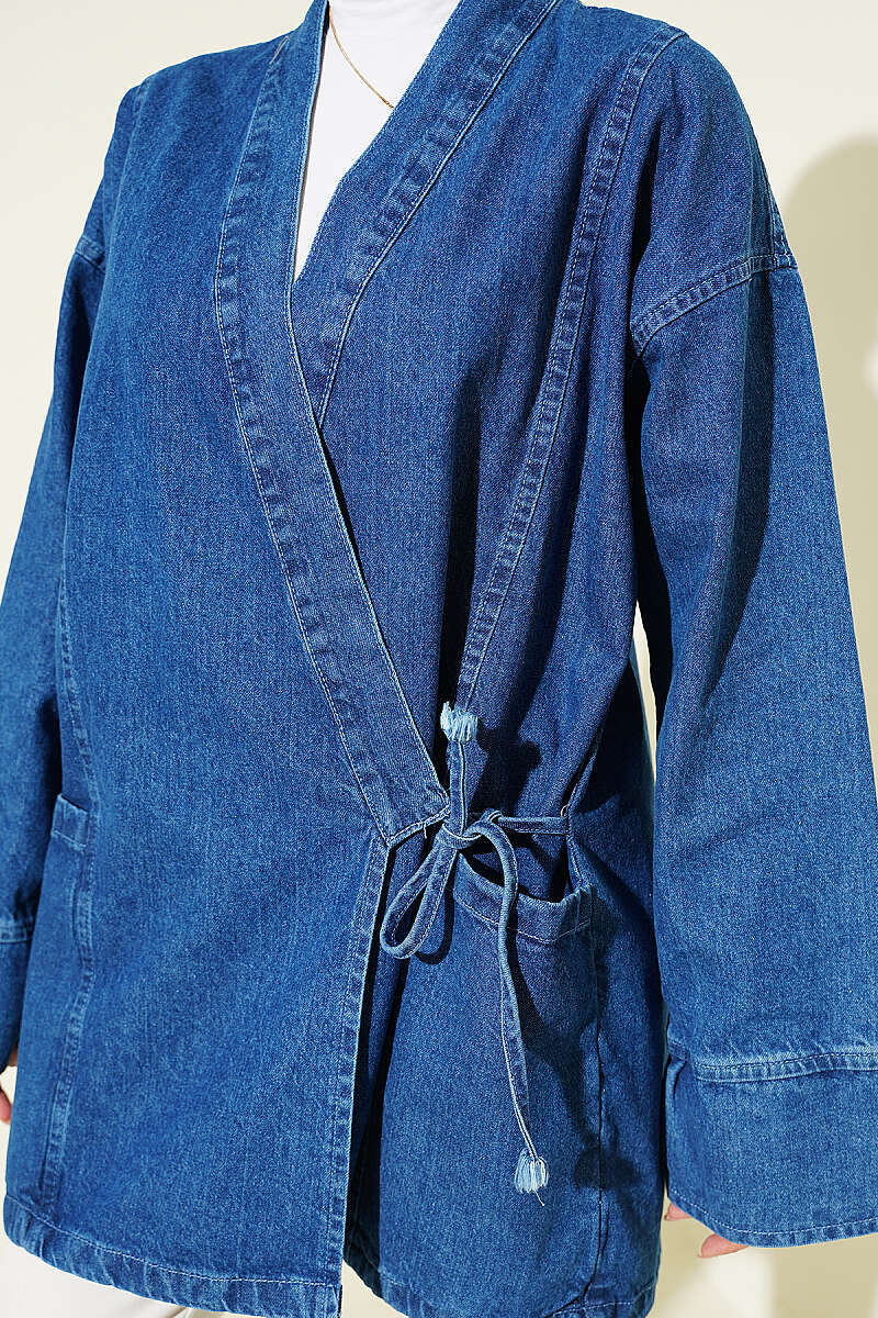 Denim Kimono with Side Ties - Denim Blue