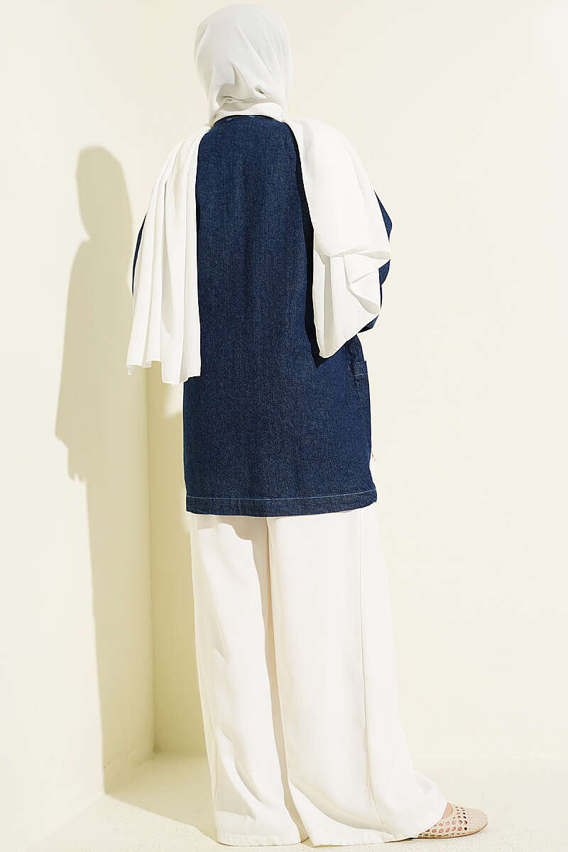 Denim Kimono with Side Ties - Dark Blue