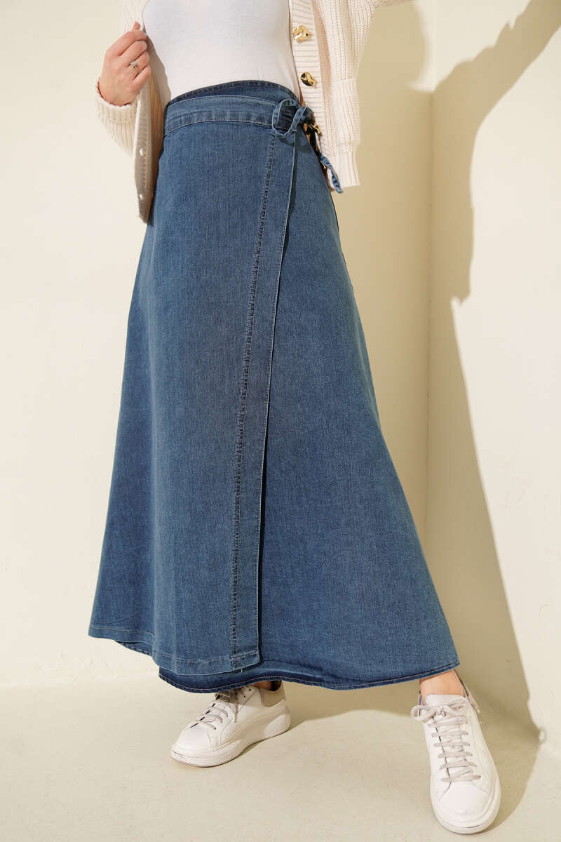 Side-Tie Denim Skirt - Blue