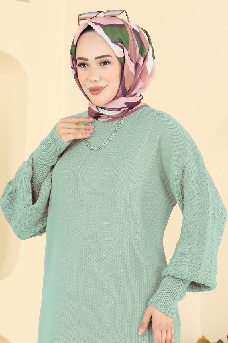 Two-Piece Knit Set with Side Slits - Mint