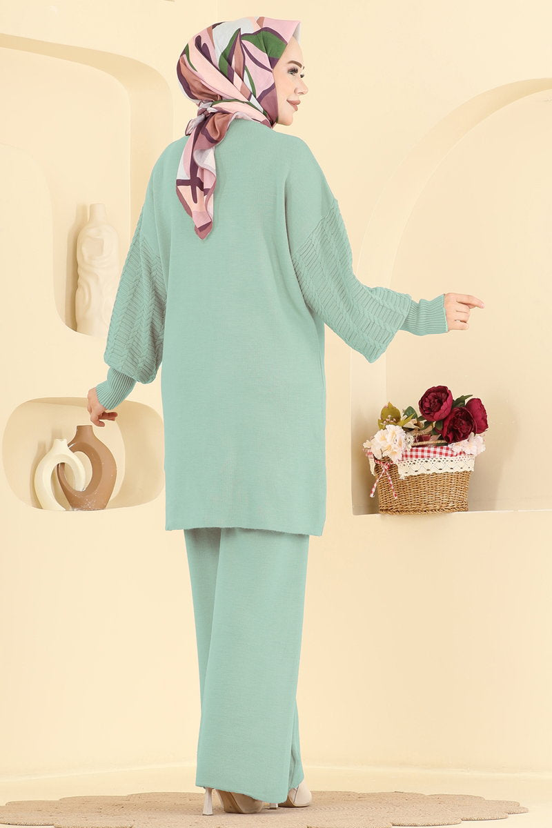 Two-Piece Knit Set with Side Slits - Mint
