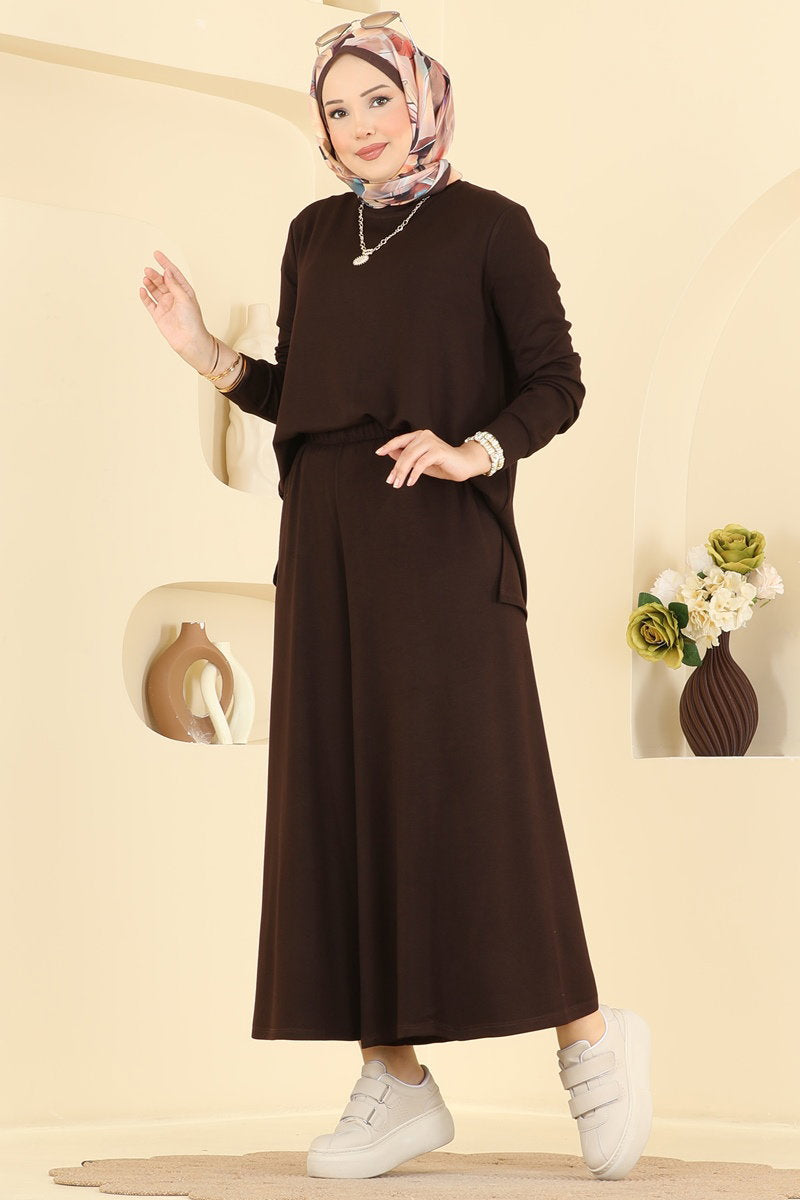 Side-Slit Modal Two-Piece Set - Dark Brown