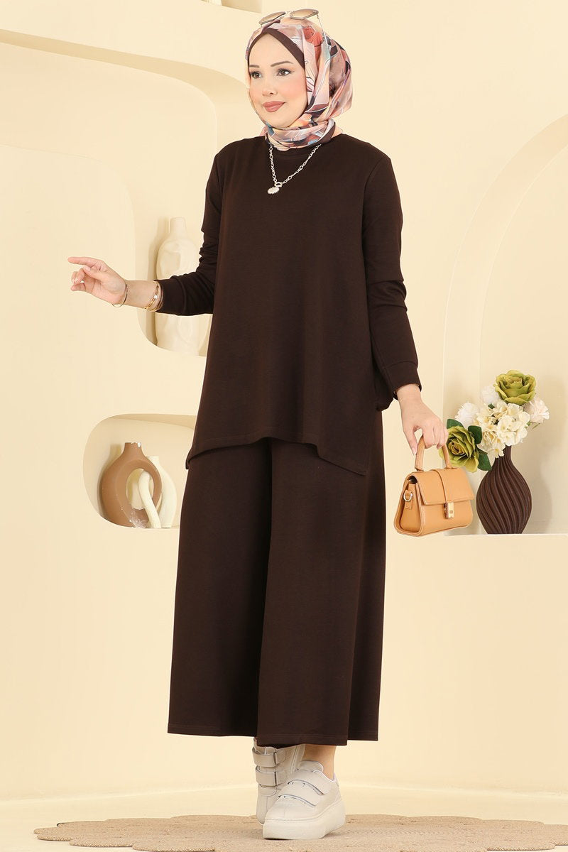 Side-Slit Modal Two-Piece Set - Dark Brown