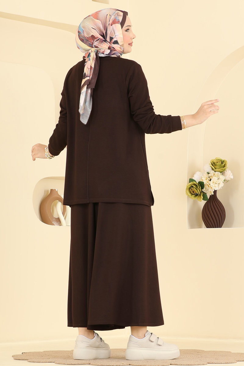 Side-Slit Modal Two-Piece Set - Dark Brown