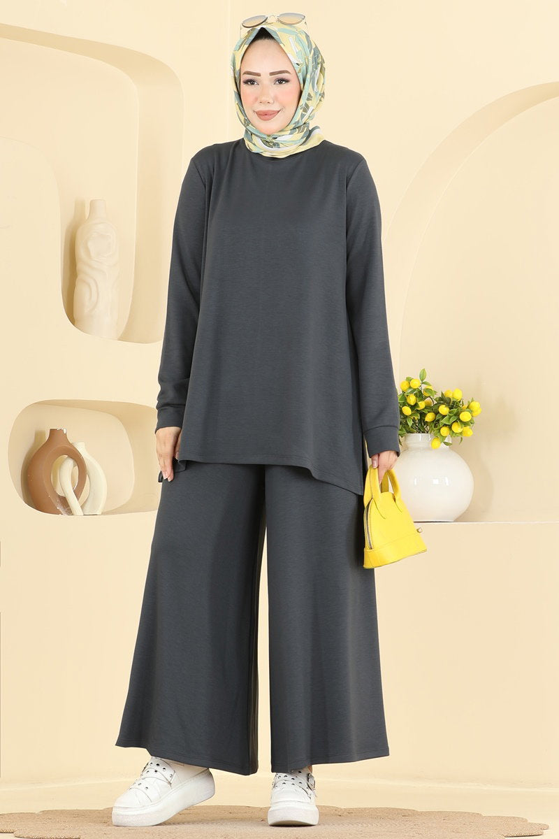 Side-Slit Modal Two-Piece Set - Charcoal