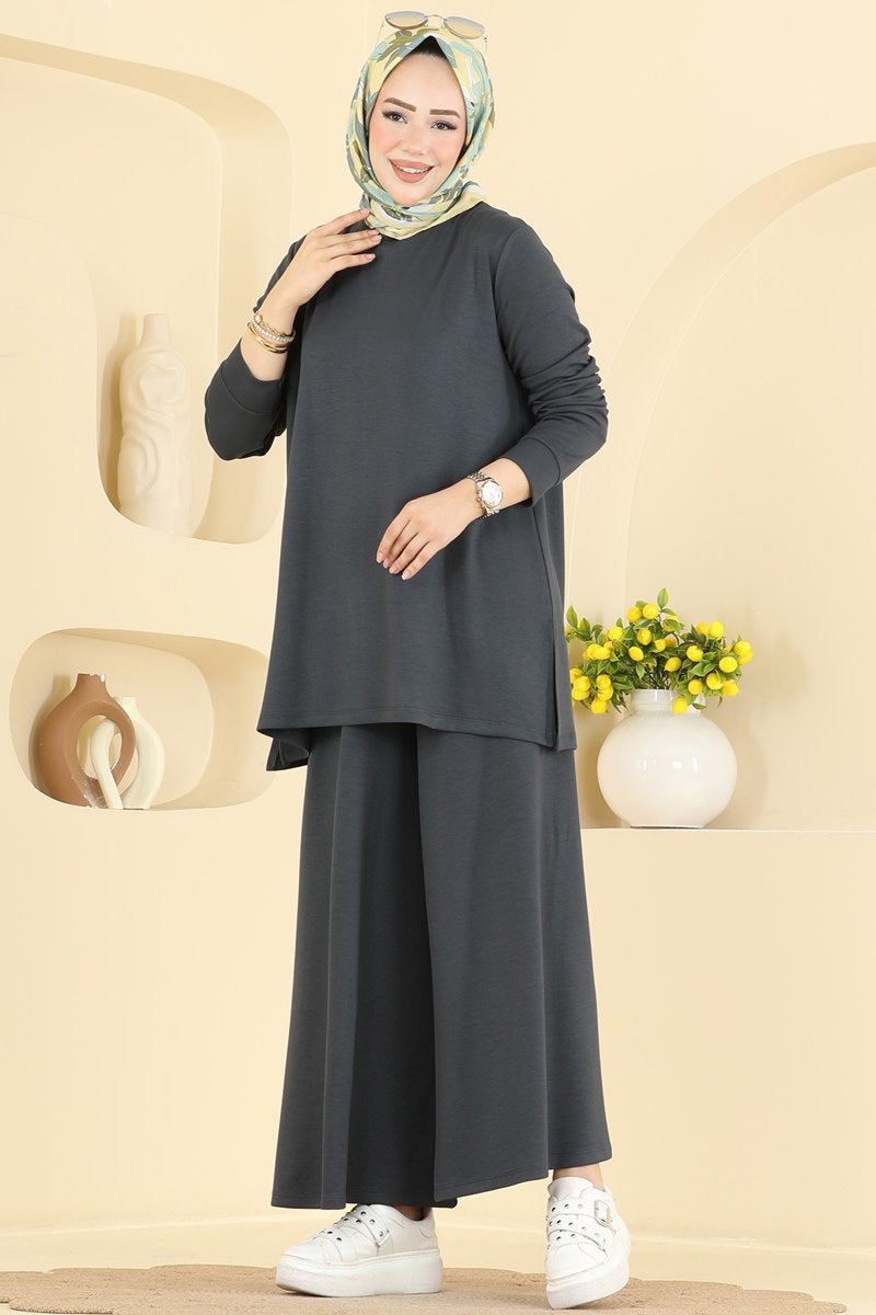 Side-Slit Modal Two-Piece Set - Charcoal