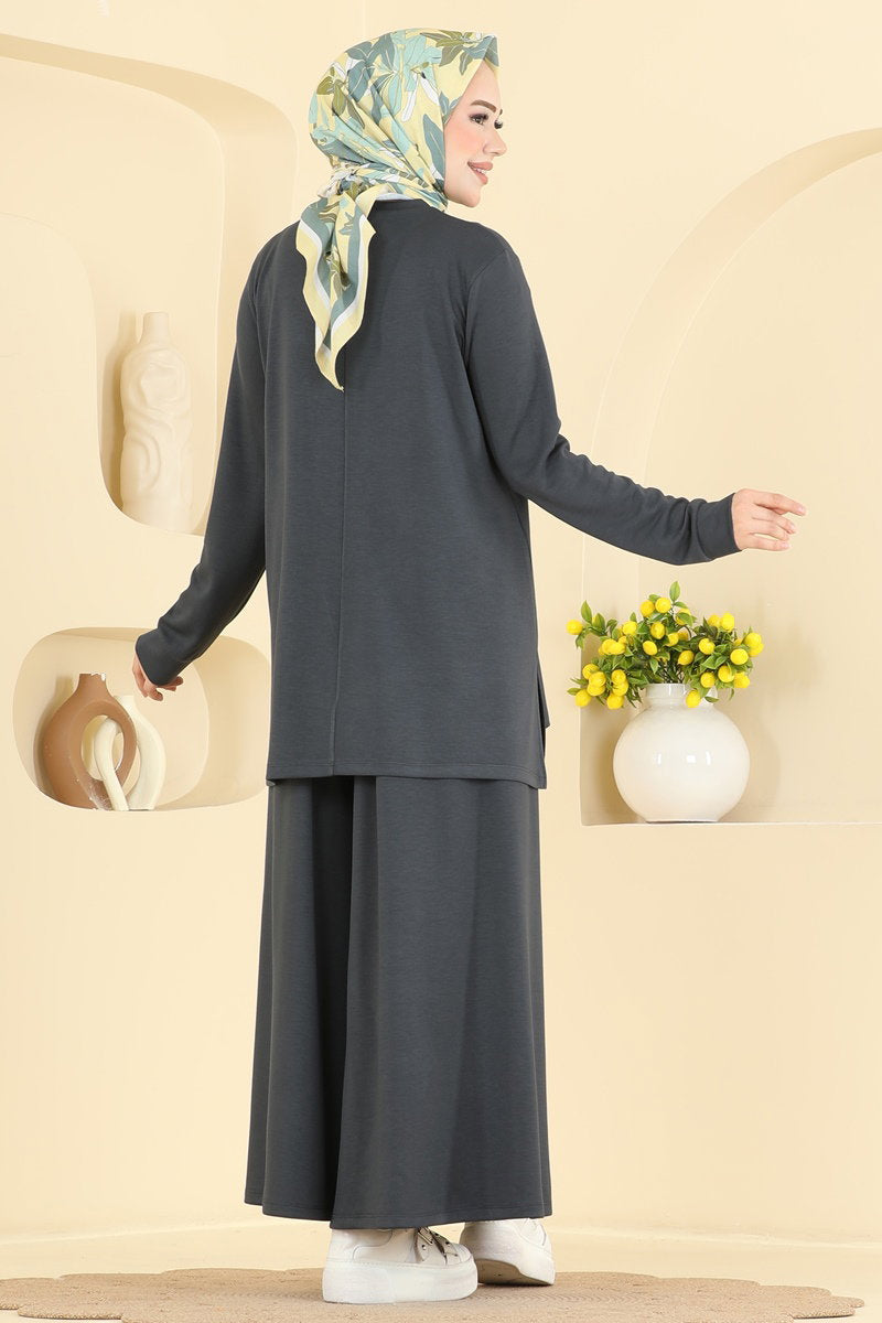 Side-Slit Modal Two-Piece Set - Charcoal
