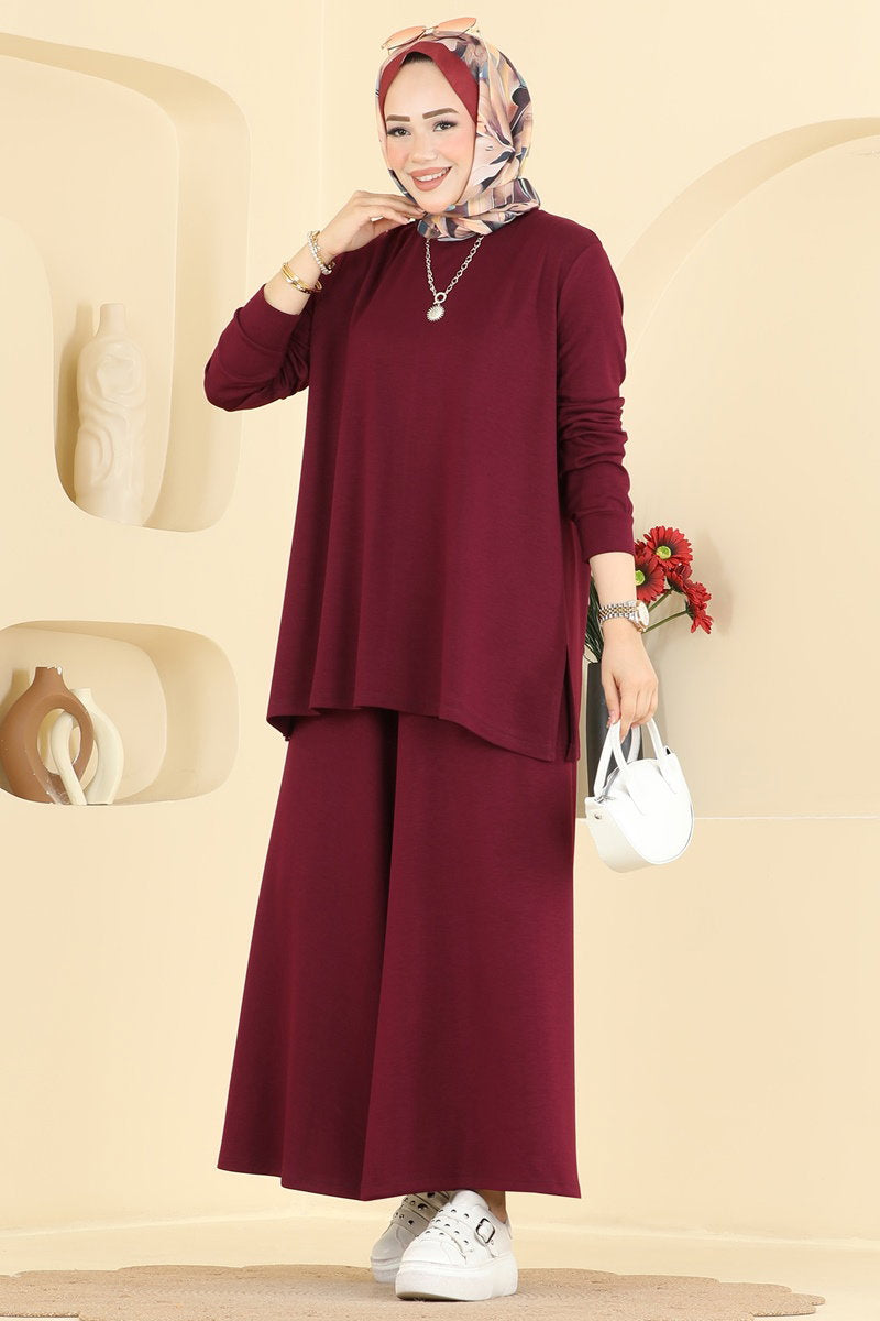 Side-Slit Modal Two-Piece Set - Burgundy