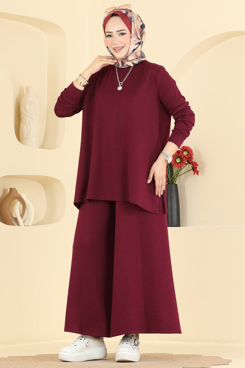 Side-Slit Modal Two-Piece Set - Burgundy