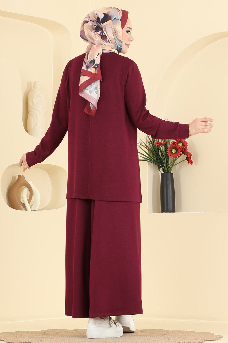 Side-Slit Modal Two-Piece Set - Burgundy