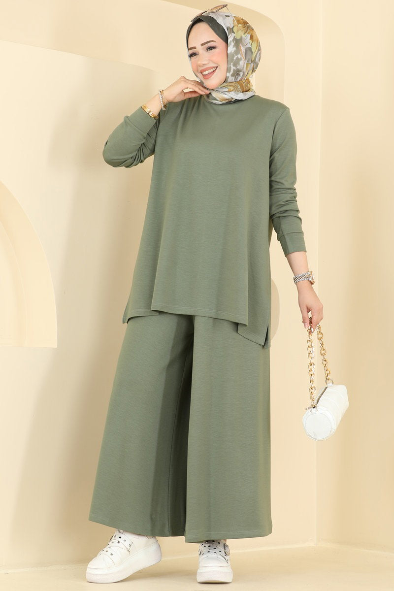 Side-Slit Modal Two-Piece Set - Almond Green