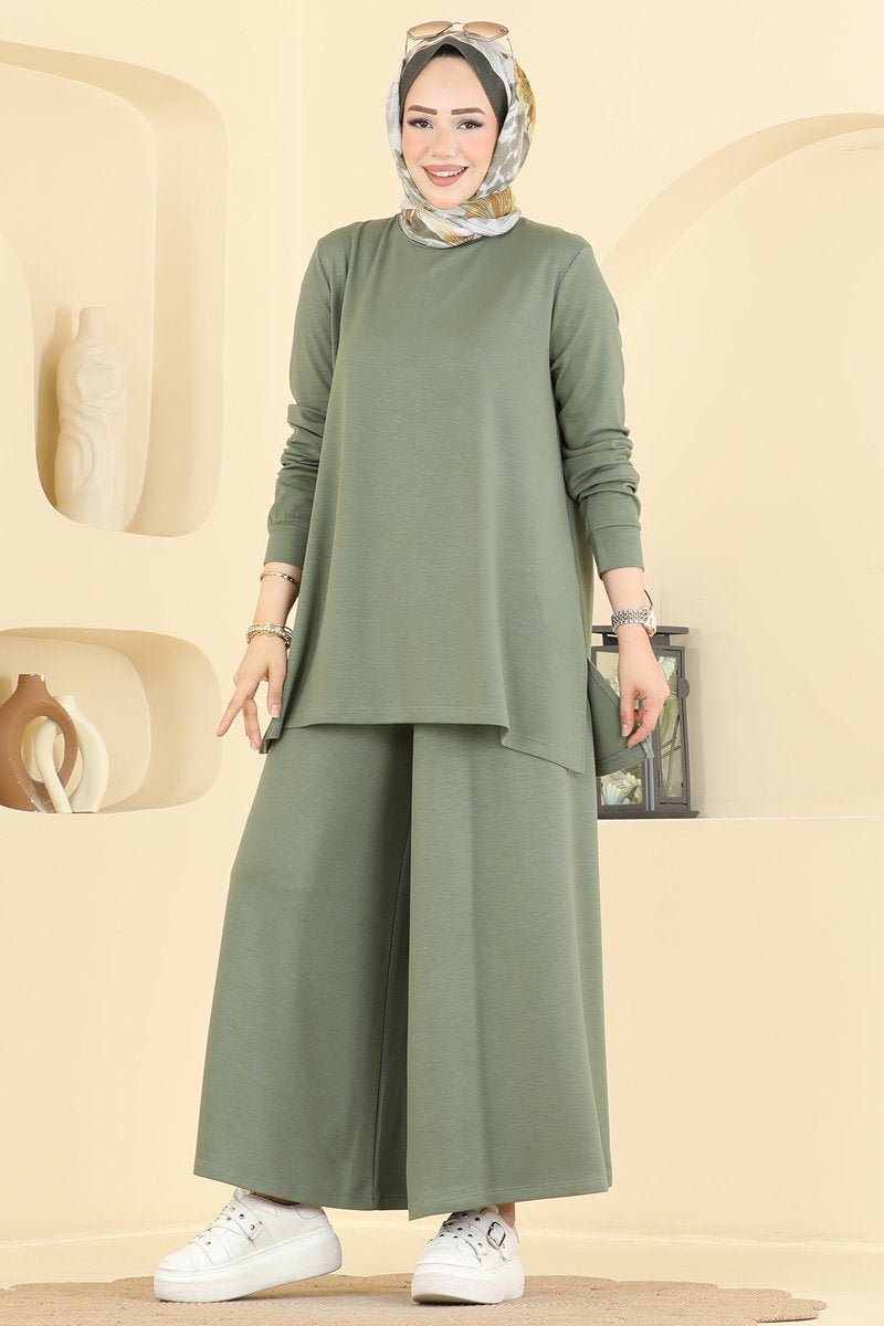 Side-Slit Modal Two-Piece Set - Almond Green