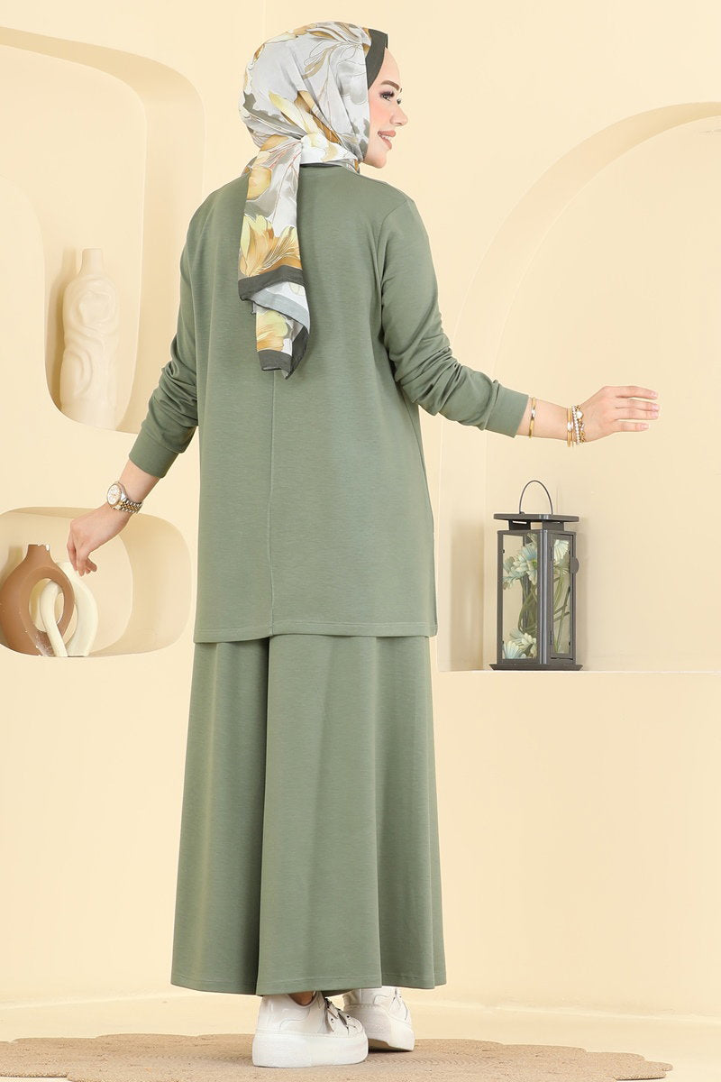 Side-Slit Modal Two-Piece Set - Almond Green