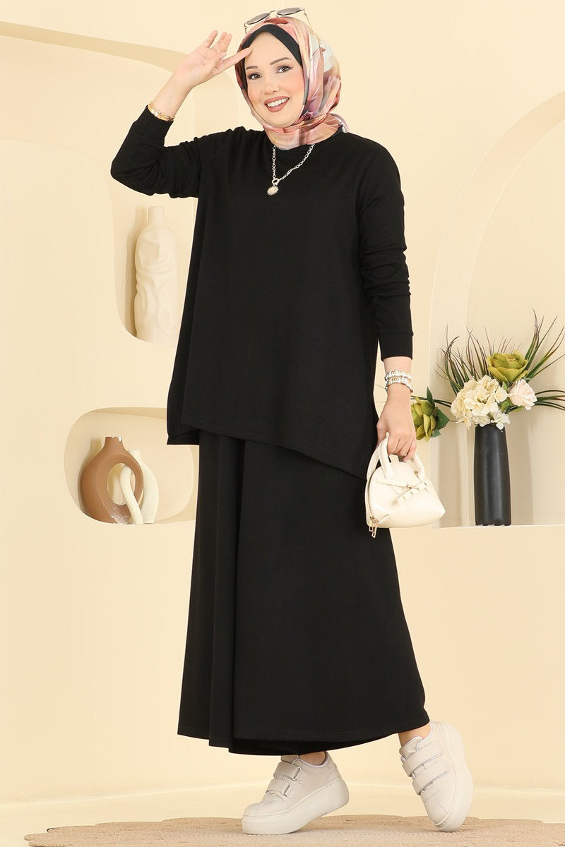 Side-Slit Modal Two-Piece Set - Black