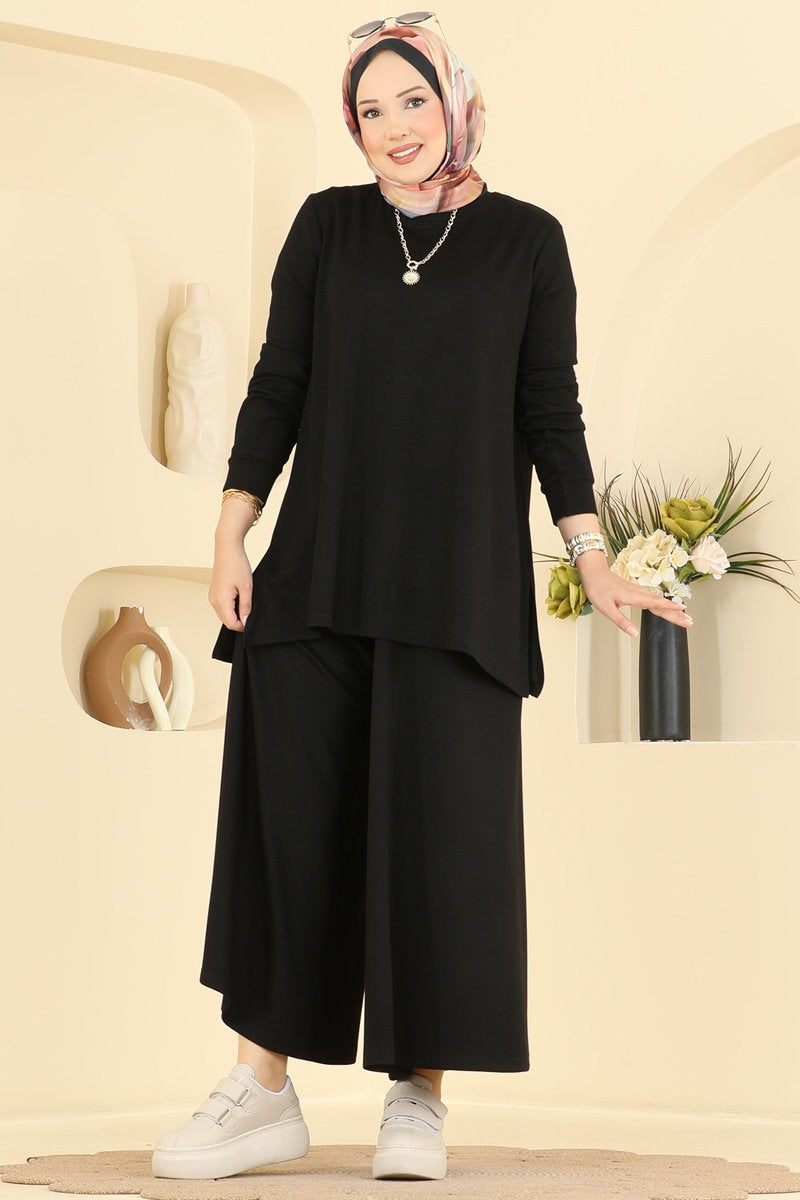 Side-Slit Modal Two-Piece Set - Black