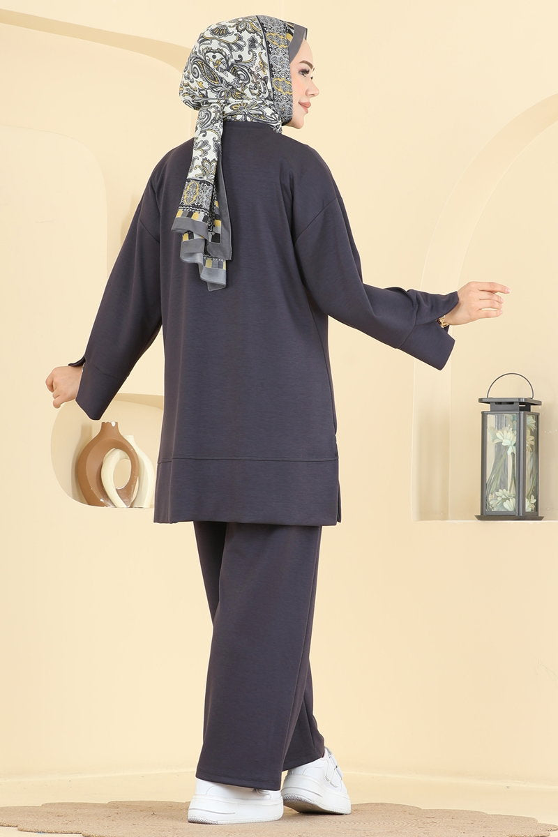 Modal Two-Piece Set with Side Slits - Charcoal