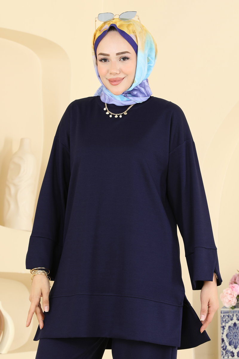 Modal Two-Piece Set with Side Slits - Navy