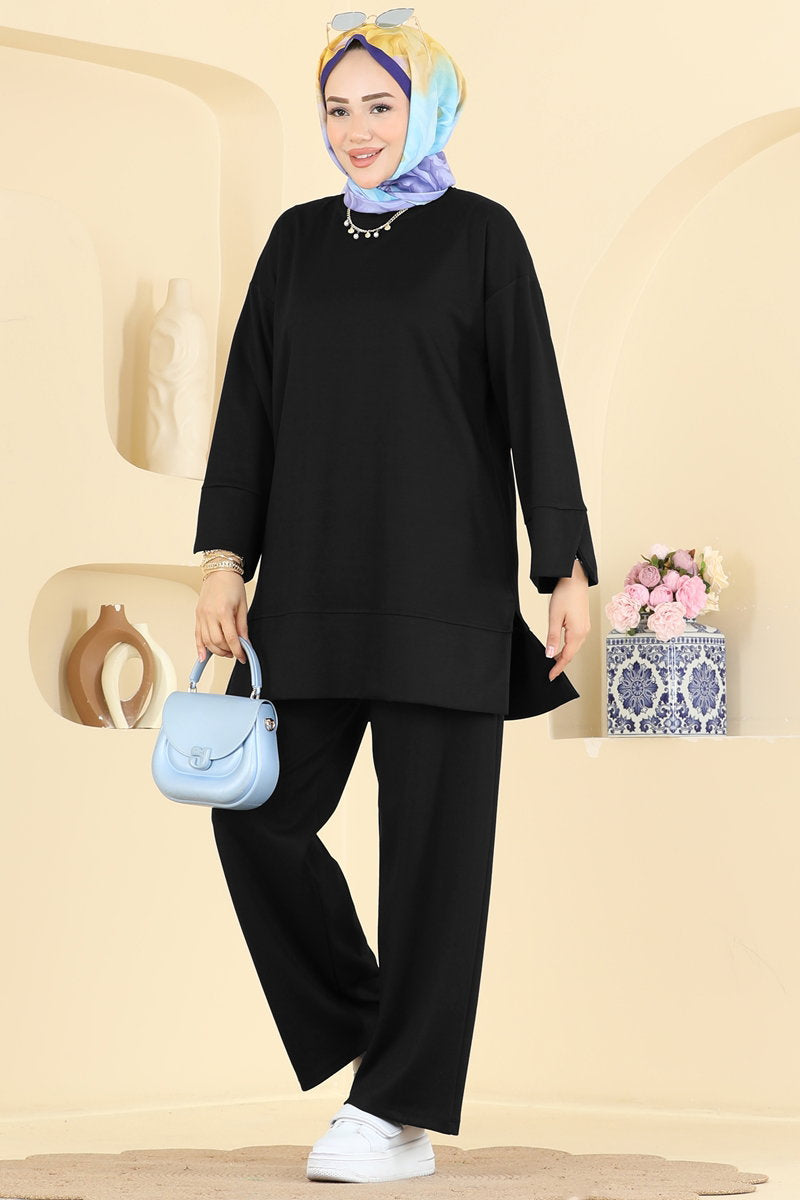 Modal Two-Piece Set with Side Slits - Black