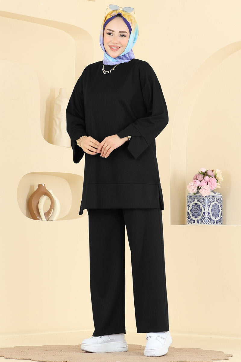 Modal Two-Piece Set with Side Slits - Black
