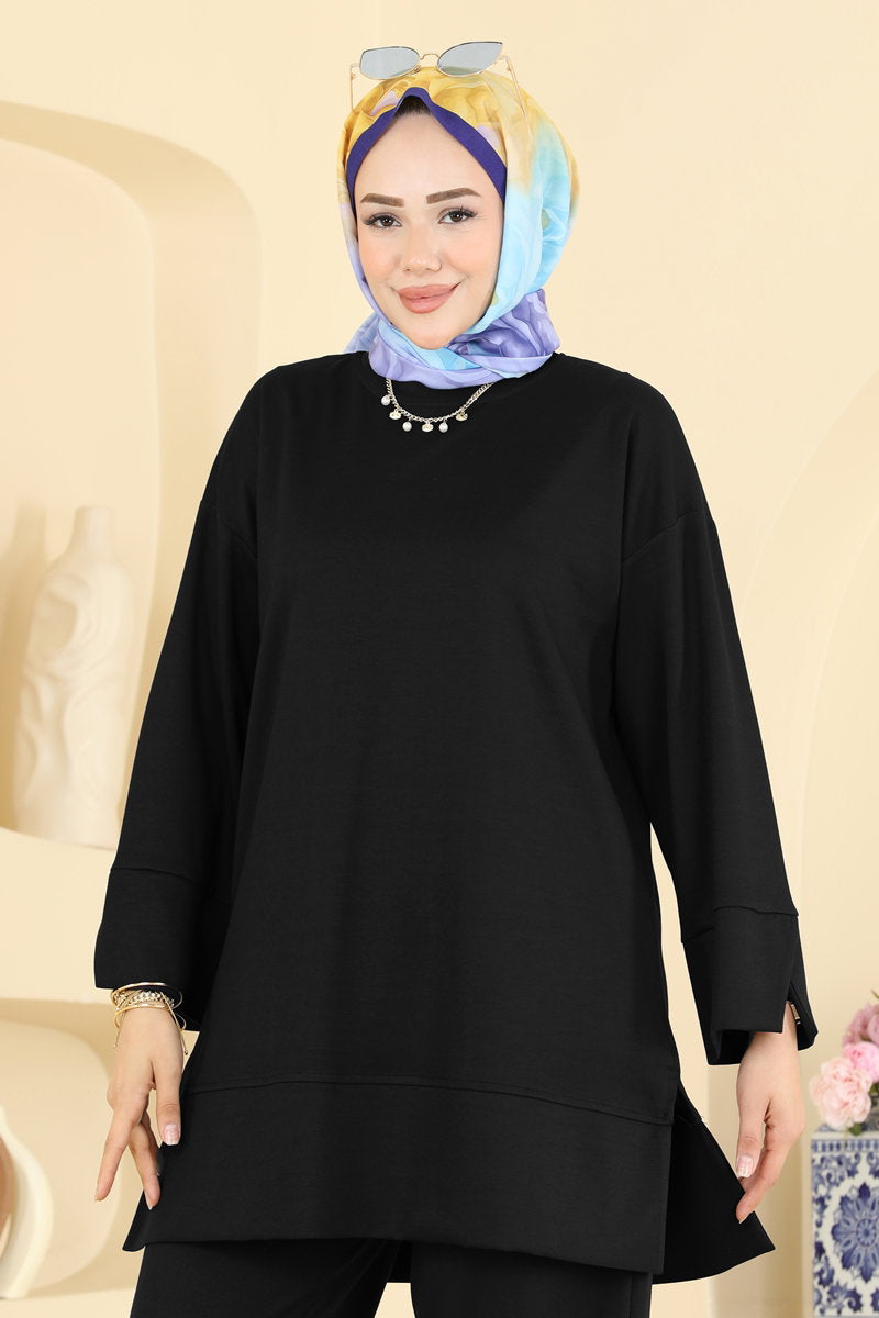 Modal Two-Piece Set with Side Slits - Black