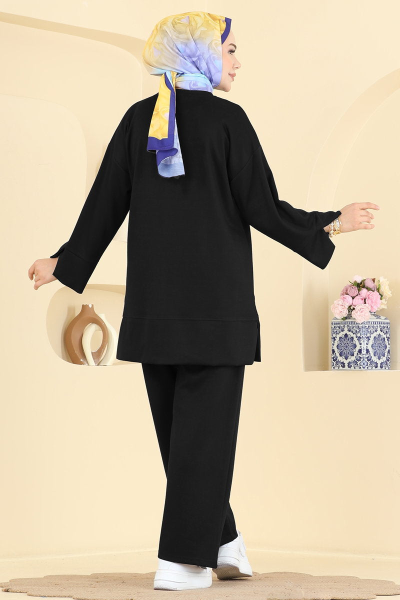 Modal Two-Piece Set with Side Slits - Black