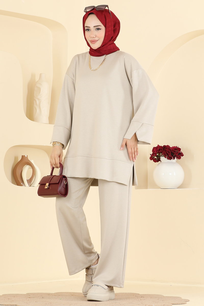 Modal Two-Piece Set with Side Slits - Stone