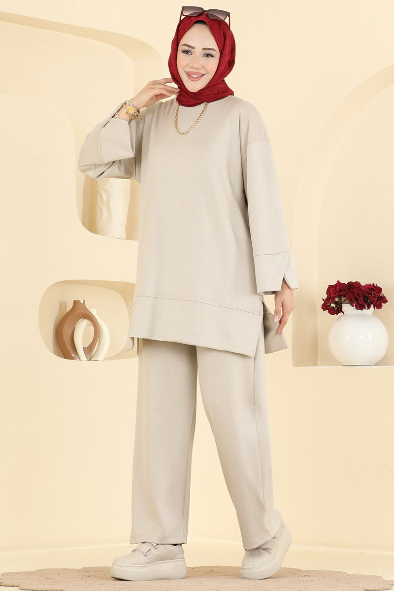 Modal Two-Piece Set with Side Slits - Stone