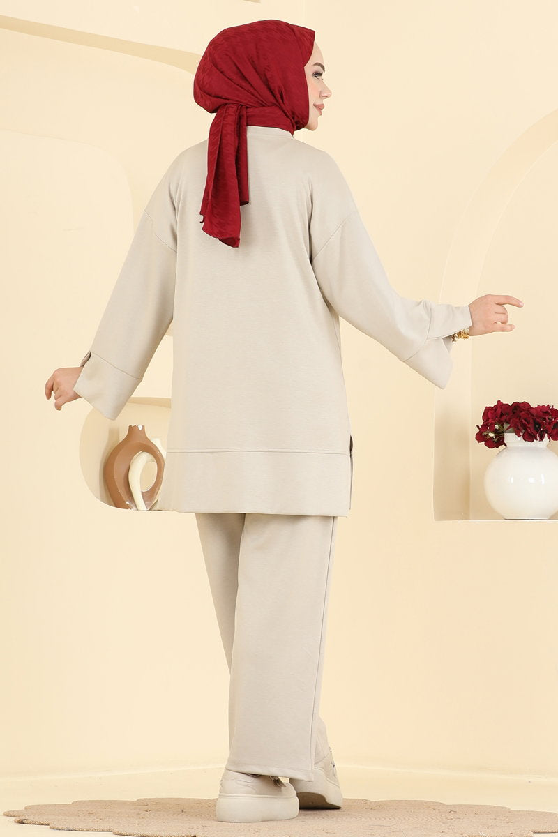 Modal Two-Piece Set with Side Slits - Stone