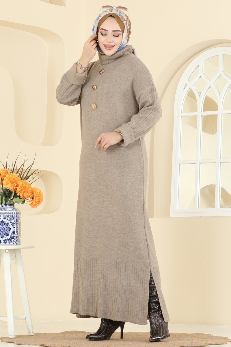 Knit Tunic with Side Slit - Dark Mink