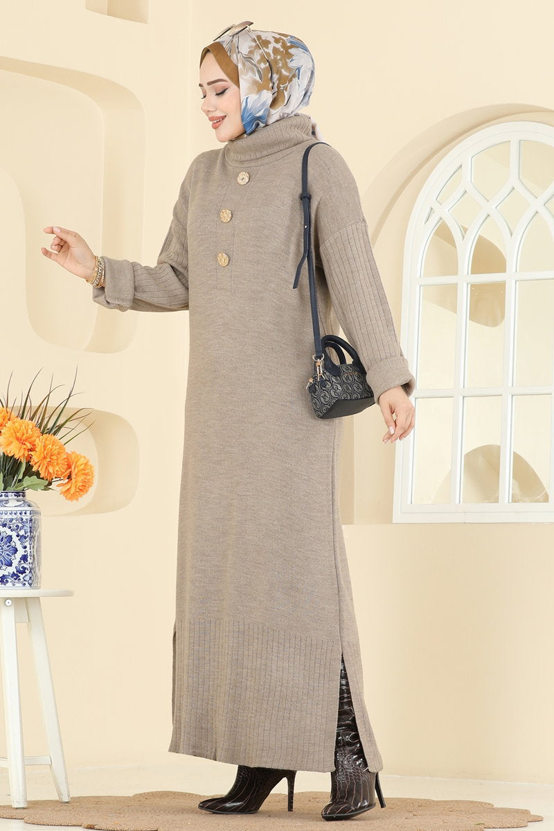 Knit Tunic with Side Slit - Dark Mink