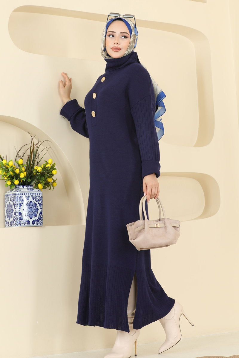 Knit Tunic with Side Slit - Navy