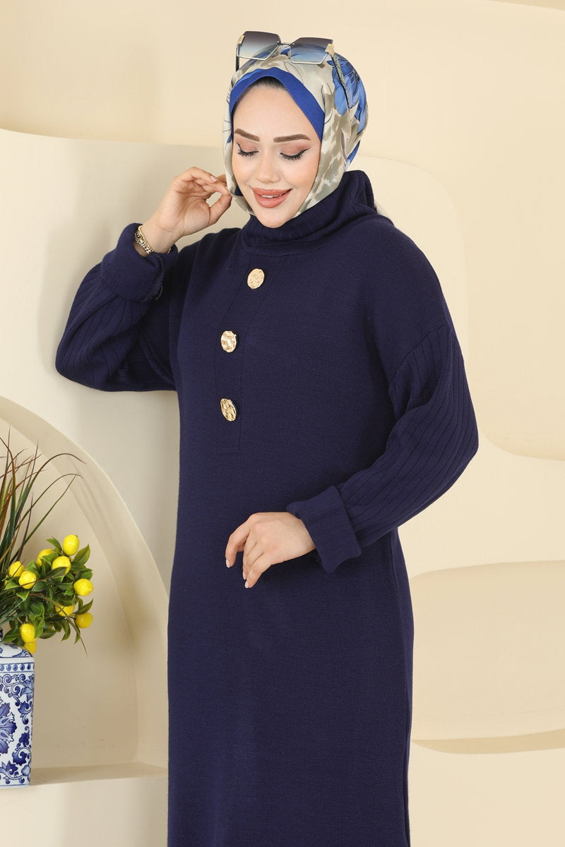 Knit Tunic with Side Slit - Navy