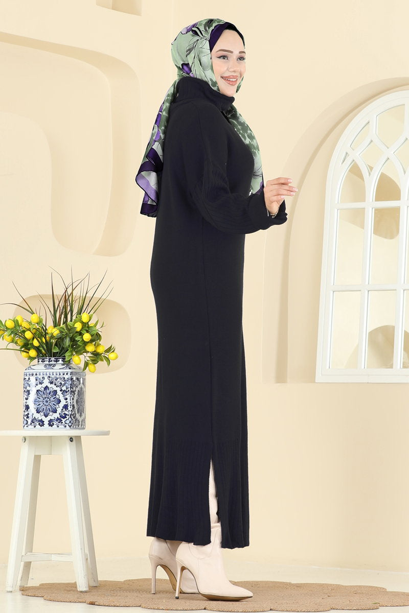 Knit Tunic with Side Slit - Black