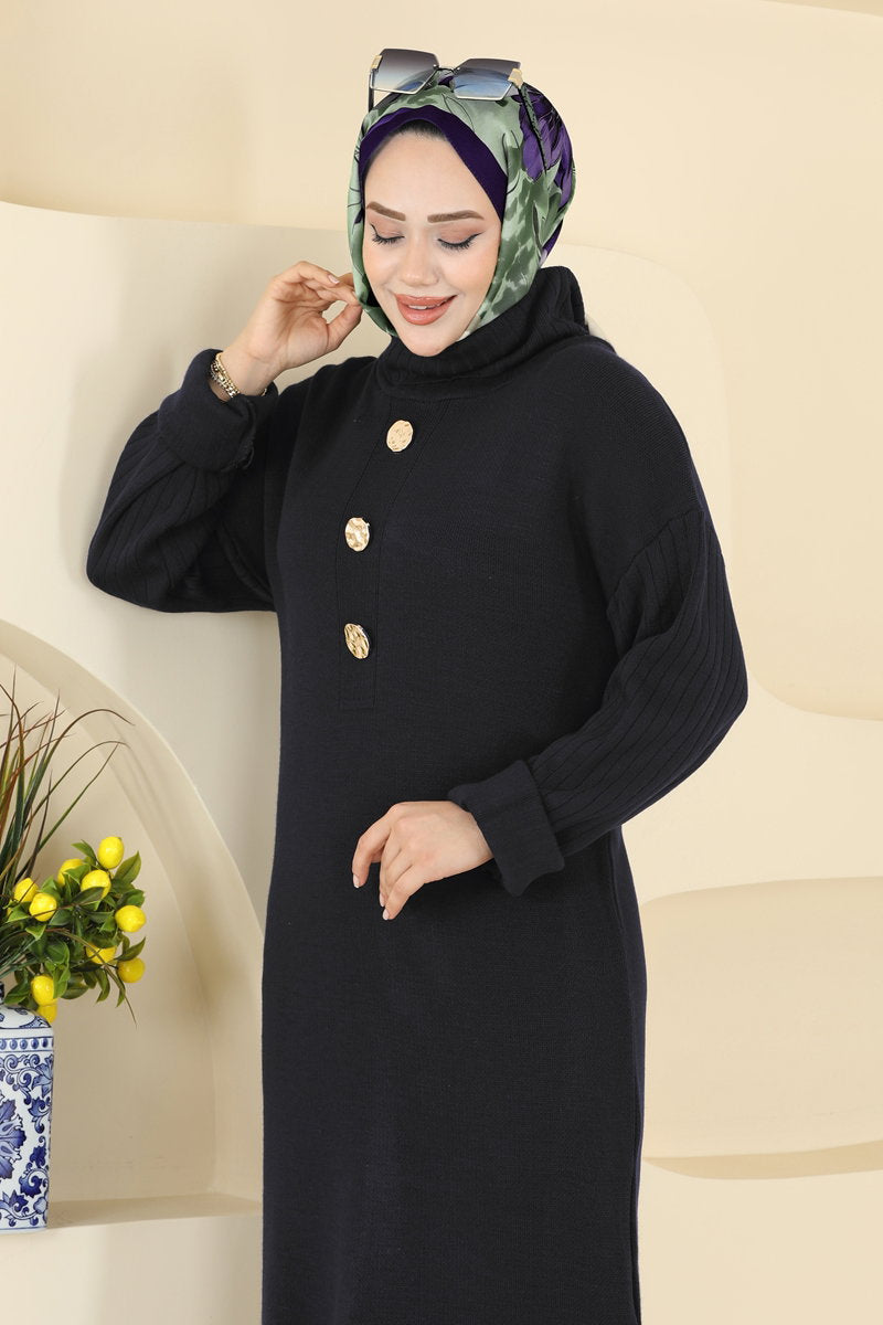 Knit Tunic with Side Slit - Black