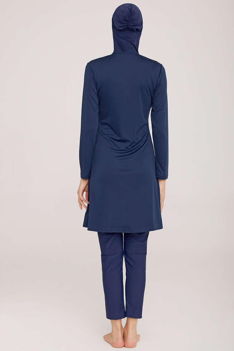 Modest Swimsuit with Side Stripe - Light Navy