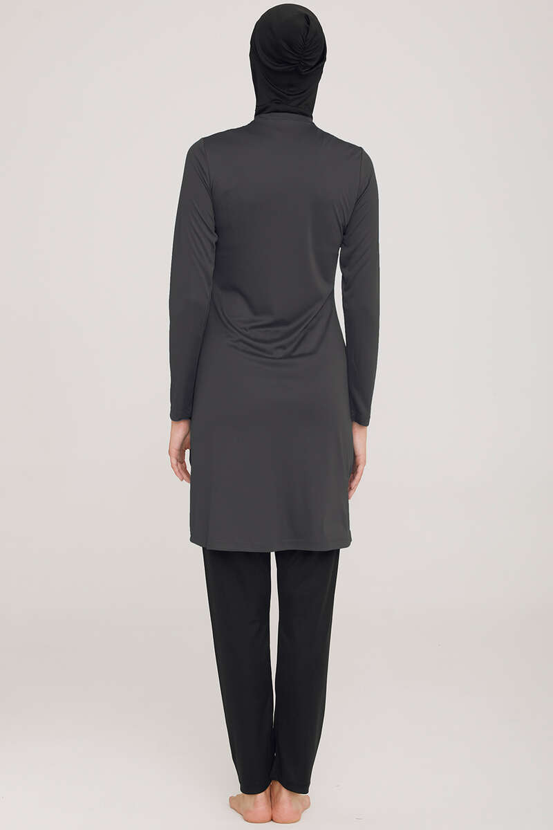 Modest Swimsuit with Side Stripe - Charcoal
