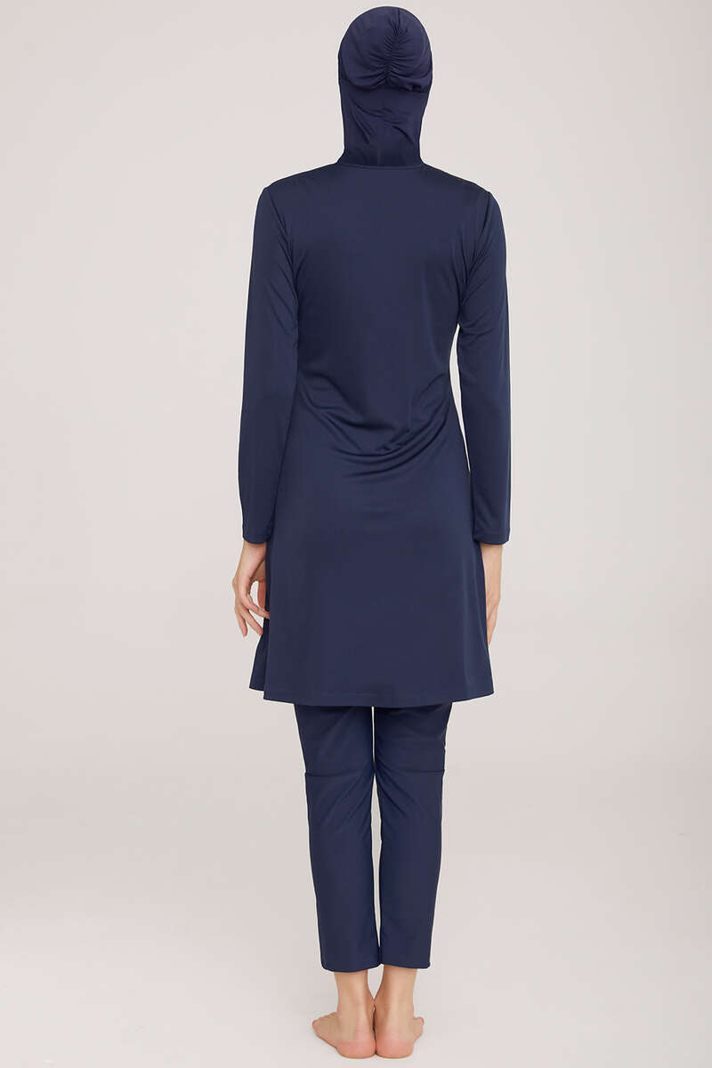 Modest Swimsuit with Side Stripe - Dark Navy