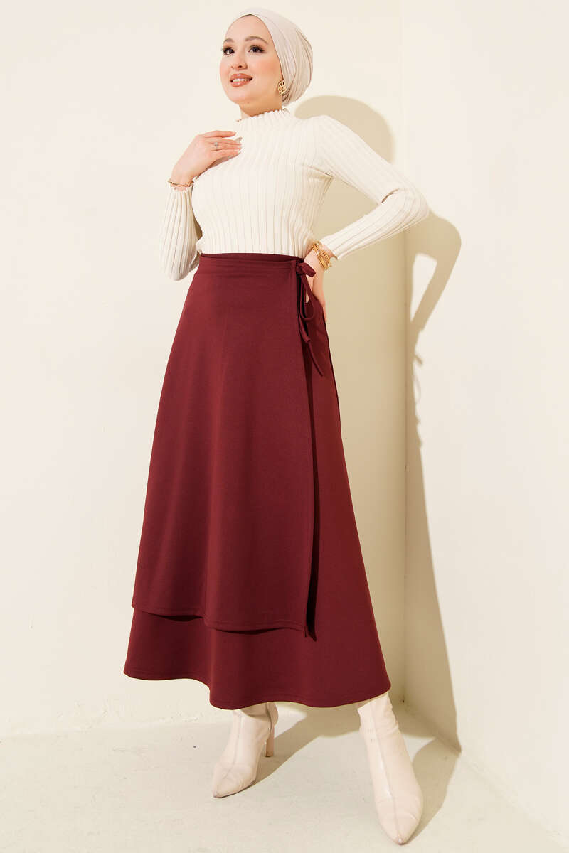 Scuba Skirt with Side Lacing - Burgundy