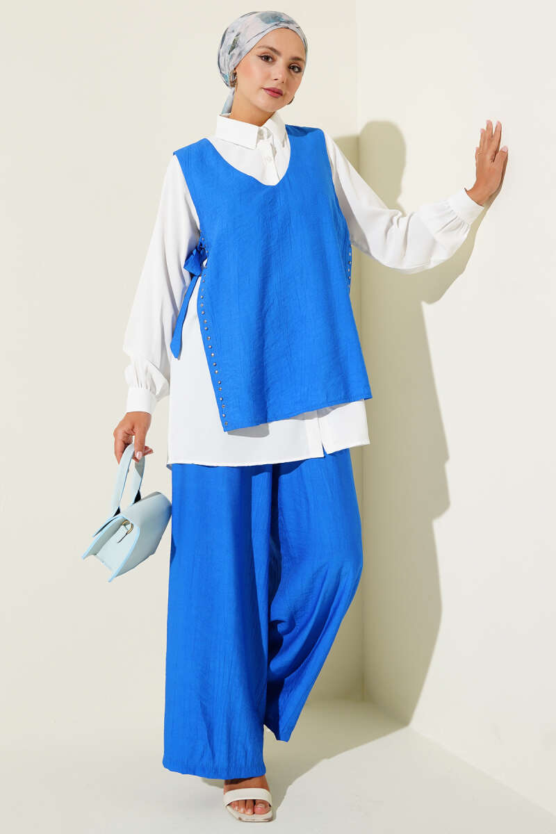 Three-Piece Set with Side Ties - Saxe Blue