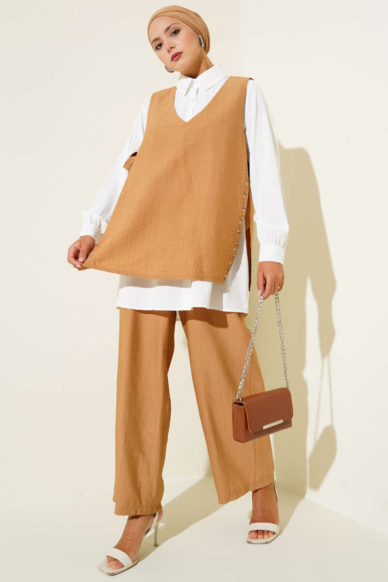 Three-Piece Set with Side Ties - Camel