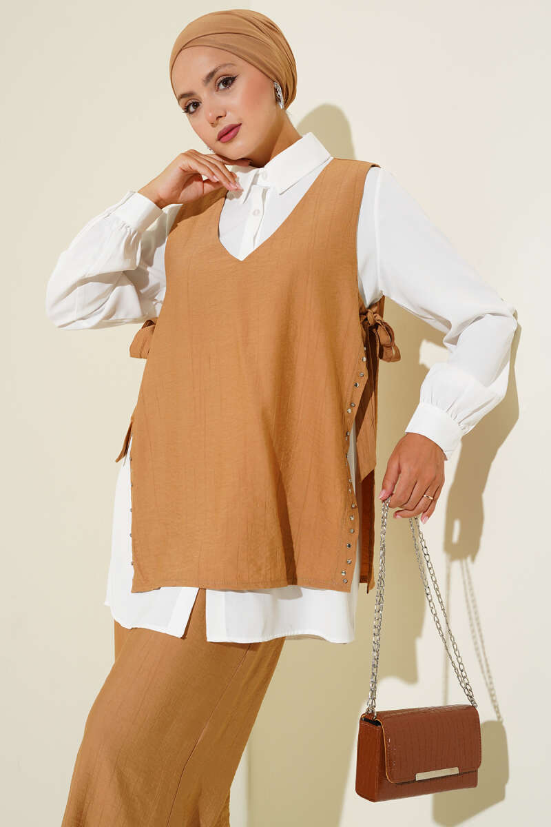 Three-Piece Set with Side Ties - Camel