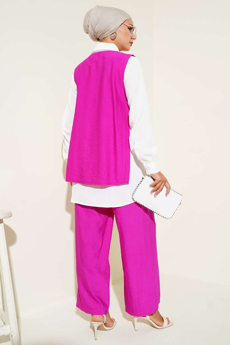 Three-Piece Set with Side Ties - Fuchsia