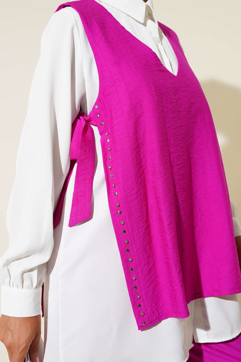 Three-Piece Set with Side Ties - Fuchsia
