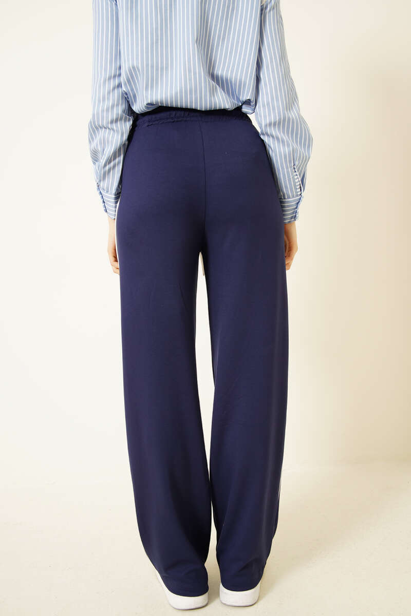 Loycha Pants with Side Piping and Elastic Waist - Navy