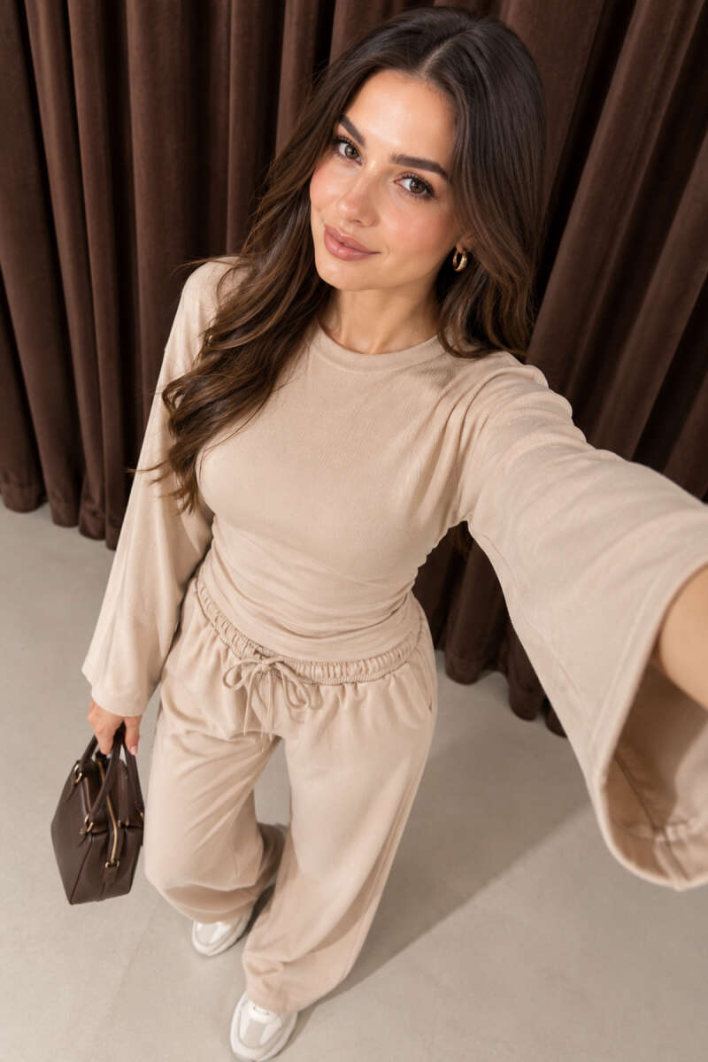 Two-Piece Set with Ruched Sides - Beige