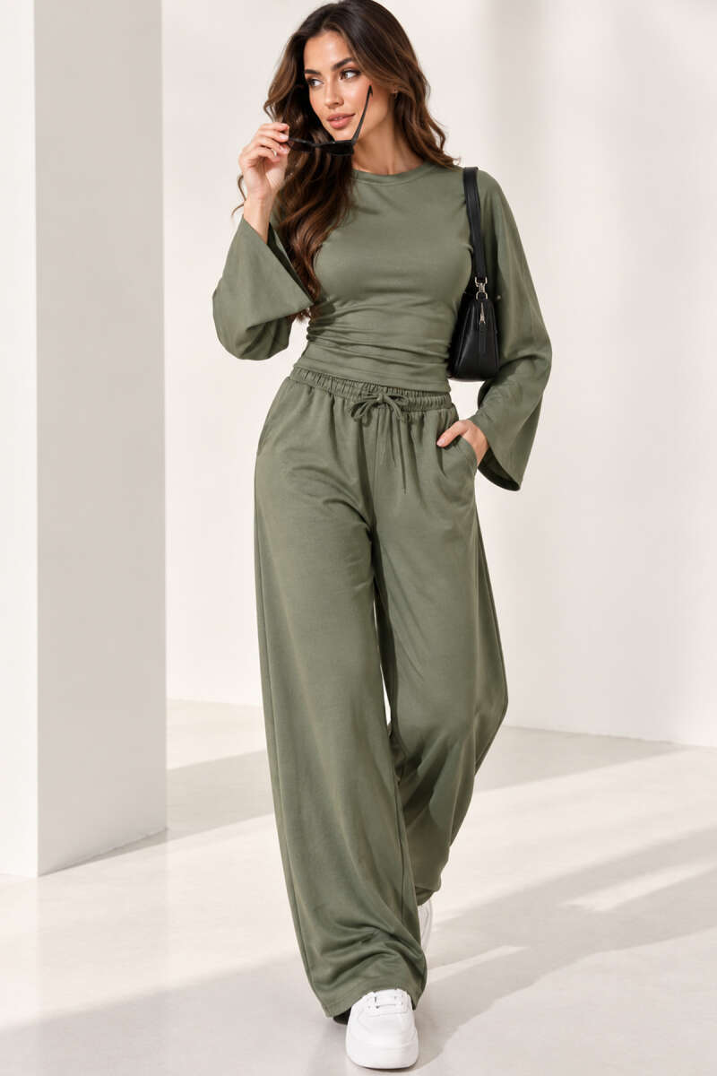 Two-Piece Set with Ruched Sides - Khaki