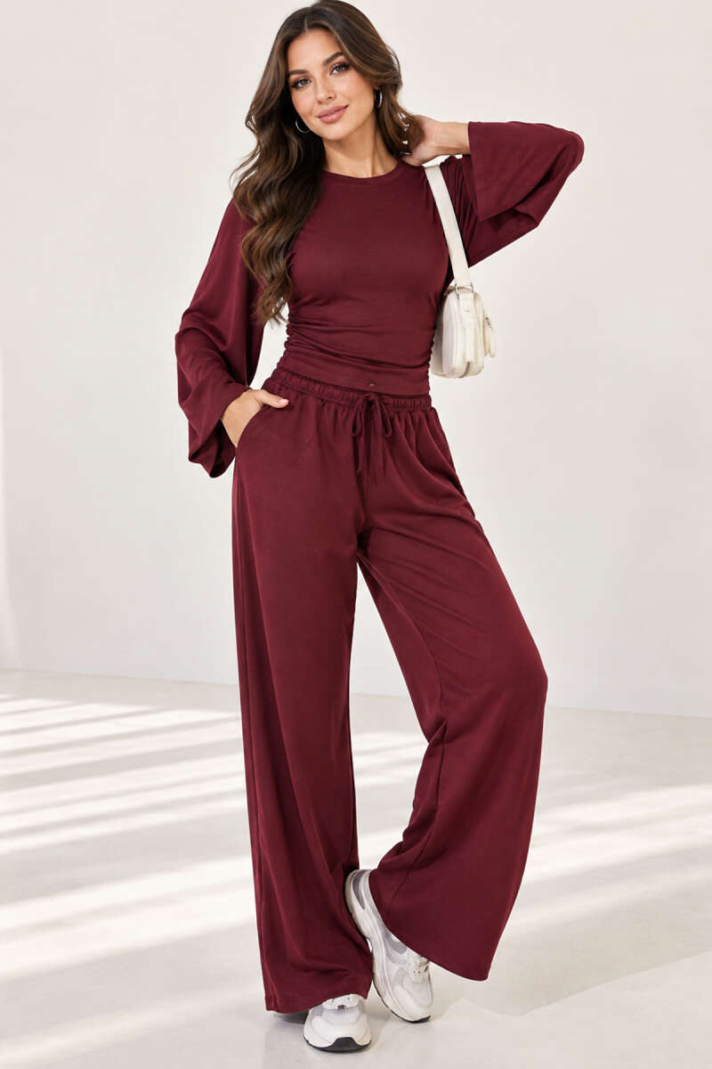 Two-Piece Set with Ruched Sides - Plum