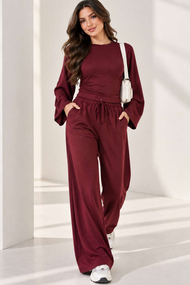 Two-Piece Set with Ruched Sides - Plum