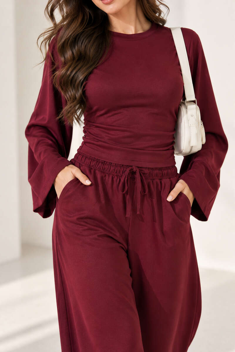 Two-Piece Set with Ruched Sides - Plum