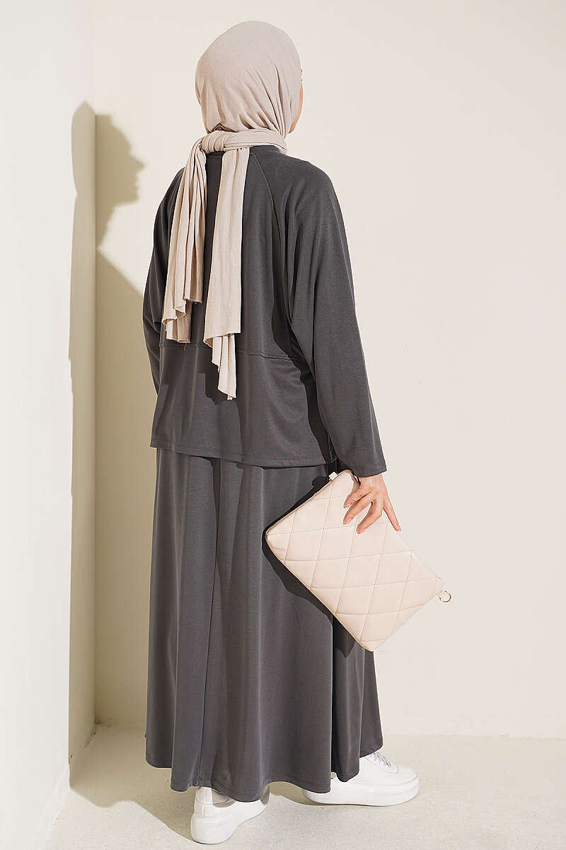 Two-Piece Skirt Set with Side Buttons - Smoke Grey